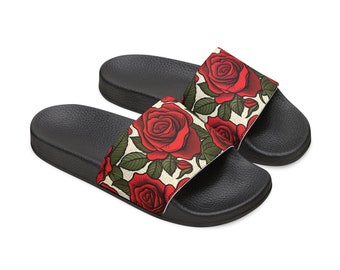 Roses tattoo style Women's Slide Sandals