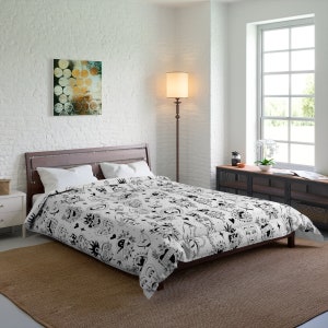 Valentines Day Comforter, hearts, queen comforter, king comforter, traditional tattoo, tattoo comforter, bed comforter, white comforter