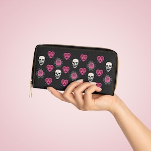 Gothic Rose Skull Zipper Wallet, Edgy Wallet, Gothic Accessories, Unique Gift, Alternative Fashion, Skull Print Wallet