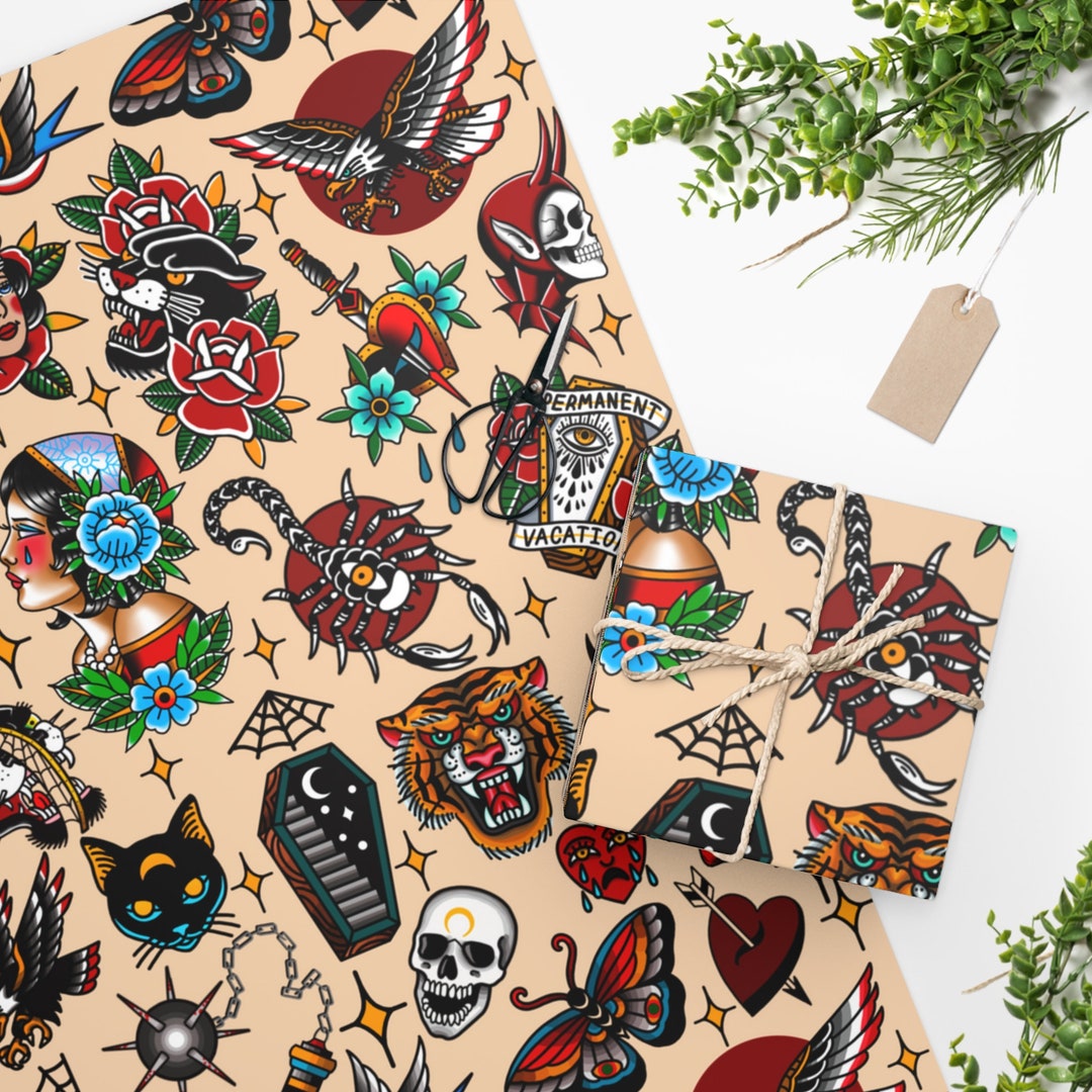 Traditional Tattoo Flash Wrapping Paper Flash Tattoo Tattoo Etsy