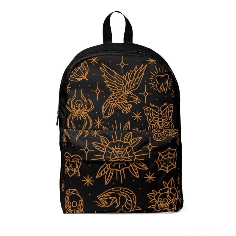 Tattoo Flash Black and Gold Backpack Tattoo Backpack Large Etsy