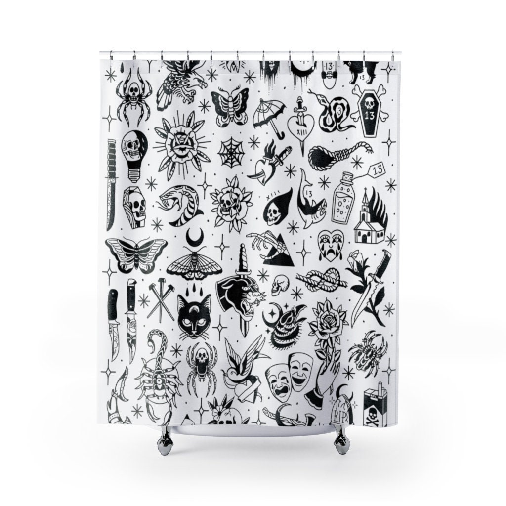 Tattoo Old School Flash Shower Curtain (White)