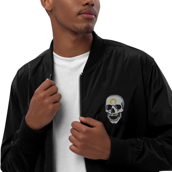 Skull Embroidered Premium Recycled Bomber Jacket - Etsy