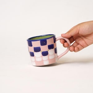 Vintage Ceramic Mug | Handmade Pottery Cup | Colorful Grid Design | Unique Coffee Mug Gift | Retro Artisan Drinkware