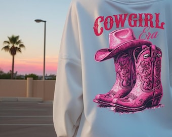 Aesthetic Cowgirl Boot Sweatshirt, Western Style Crewneck, Cow Girl Era Sweater, Perfect Gift For Her, WomensClothing, Ladies Sweatshirt