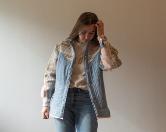 70s Western Quilted Chore Coat - "The Anna", Hand Embroidered Quilt Coat