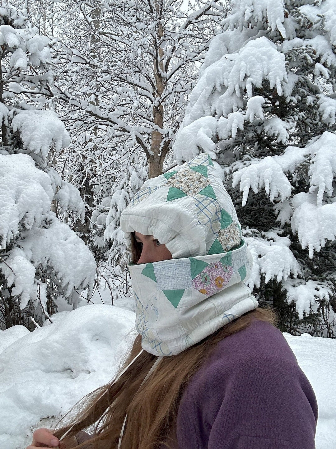 Quilted Balaclava Hood, Insulated Pixie Hood Ski Mask, Chunky Oversized
