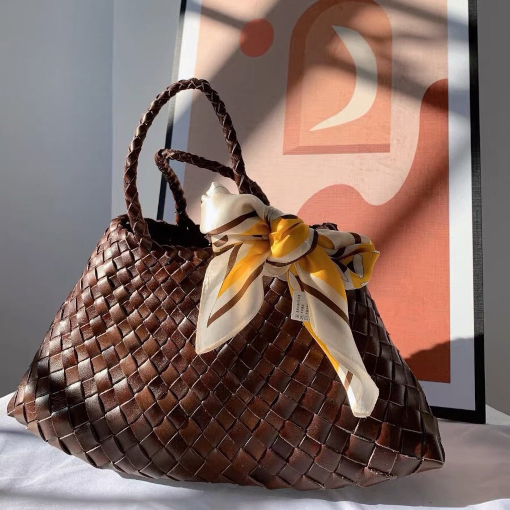 New MENOTTI Firenze Soft Woven Weave Leather Basket Handbag, Shoulder Bag