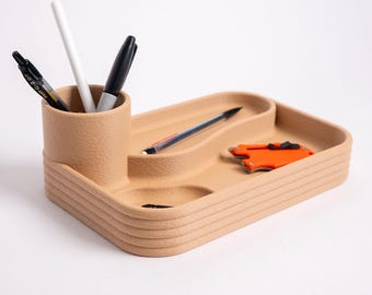 Organizador de escritorio impreso en 3D / Bandeja EDC minimalista para llaves, billetera, cuchillos / Portalápices y bolígrafos / Accesorio de escritorio moderno
