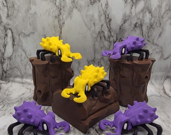 Juguete antiestrés con forma de escarabajo puntiagudo impreso en 3D / Insecto para construir con estuche de madera