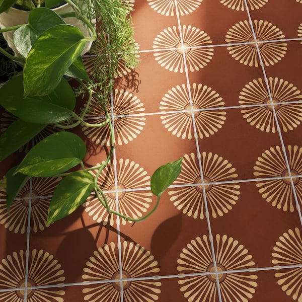 ANEJO EMMELINE Adhesivos para azulejos de suelo con textura de canela quemada / Adhesivos autoadhesivos para azulejos de cocina y baño / Fáciles de aplicar