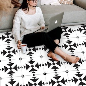 Black and White Floor Tile Stickers | Peel and Stick Kitchen, Bathroom, Wall Backsplash Tile Stickers | FREE SHIPPING!