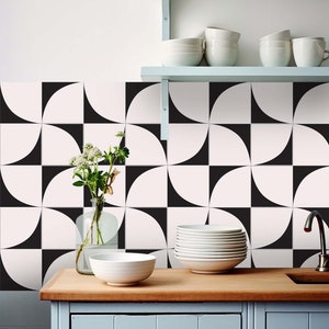 Porcelain Geometric Tile Stickers | Hand Crafted Decals | Peel and Stick Kitchen Wall Floor Bathroom Tile Decals | Removable Stickers