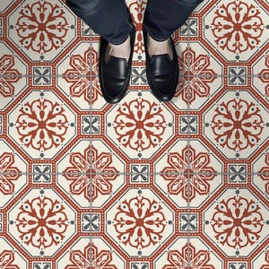 Terracotta Victorian Bloom Peel and Stick Tile Stickers | Kitchen, Bathroom Wall Tile Vinyl Decals | Antiskid Floor Tile Stickers
