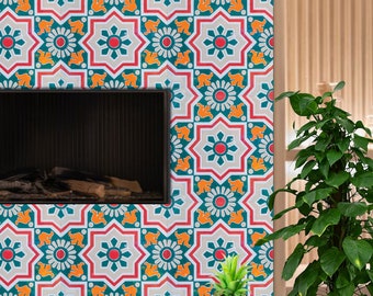 Moroccan Peel and Stick Tile Vinyl Decals | Kitchen Bathroom Wall Backsplash Tile Stickers | Fireplace Decor | Antiskid for Floors