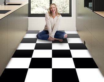 Peel and Stick Black & White Checkered Tile Vinyl, Floor Tile Stickers, DIY Craft Decal, Kitchen Splashback Stickers, Antiskid Tile Stickers