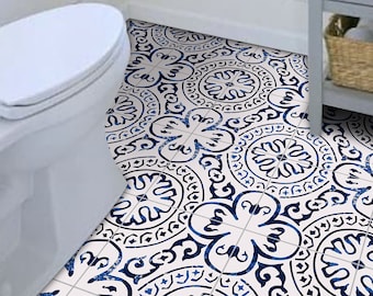Blue Classic Traditional Mexican Tile Stickers | Peel and Stick Dark Kitchen, Bathroom Floor Wall Tile Vinyl Decals | FREE SHIPPING