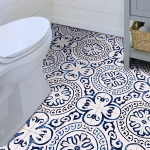 Dark Blue Mexican Tile Decals: Peel and Stick Floor Stickers