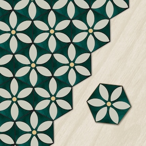 Moss Green Floral Hexagon Peel and Stick Tile Stickers
