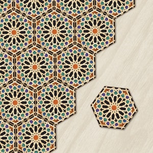 Qarawiyyin Mosque Hexagon Tile Stickers | Kitchen, Bathroom, Wall Backsplash Tile Decals | Antiskid Floor Tile Stickers