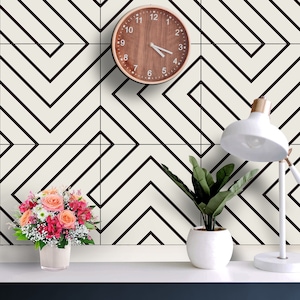 Geometric Floor Tile Stickers: Warm White & Black Peel and Stick Decals