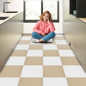 Beige & Off-White Texture Tile Stickers: Peel and Stick Floor Decals