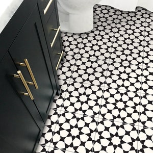 Classic Seamless Black Pattern Tile Vinyl, Peel and Stick Tiles Decal for Wall, Bathroom, Kitchen Floor, Staircase Decal, Hand Crafted Decal