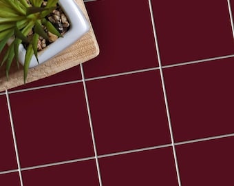 Burgundy Peel and Stick Floor Tile Stickers | Backsplash Tile Vinyl Decals for Kitchen Bathroom & Wall | Removable | Easy to Apply