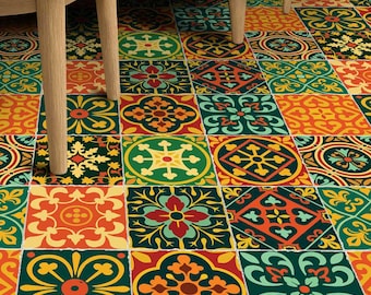 Fiesta-Inspired Tile Vinyl Decals | Retro Kitchen Wall & Bathroom Peel and Stick Vinyl Stickers | Antiskid for Floors | Removable