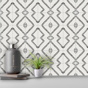 Golvende echo tegelstickers | Keuken, badkamer, muur backsplash tegel vinylstickers | Vloertegelstickers | Peel-and-Stick Marokkaanse vinylstickers