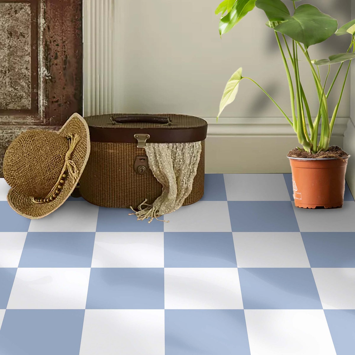 Pastel Blue & Light White Checkered Tile Stickers