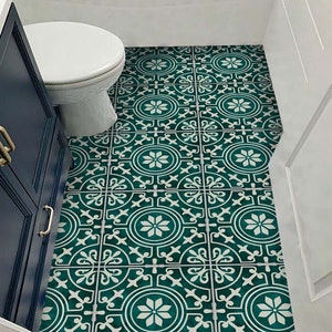 Moss Green Floral Peel and Stick Tile Sticker, Antiskid Bathroom & Floor Tile Vinyl, DIY Craft Decals, Kitchen Wall Backsplash Tile Stickers