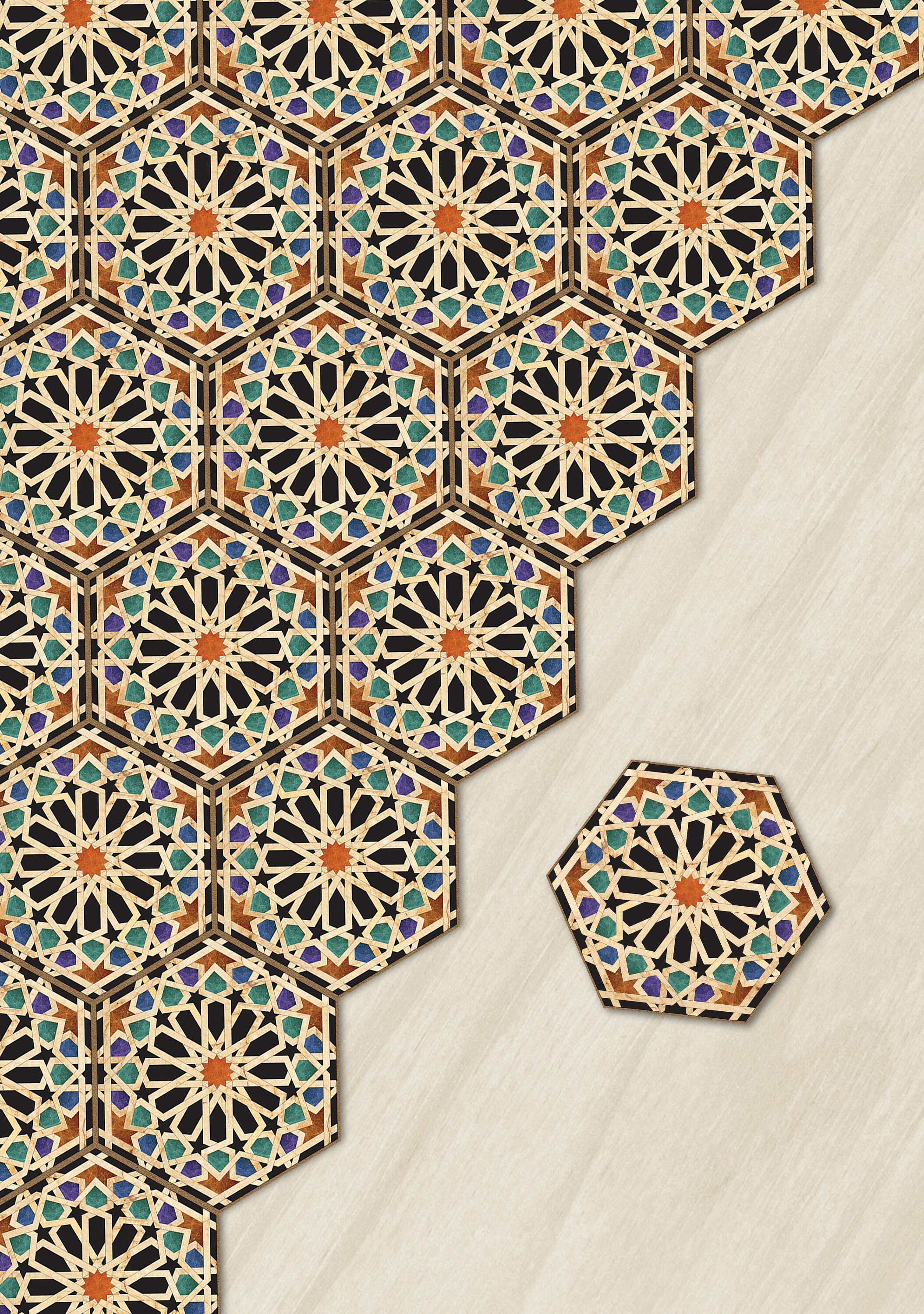 Qarawiyyin Mosque Hexagon Tile Stickers: Kitchen & Bath Decals