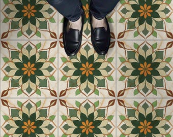 Green Botanical Marble Tile Stickers: Peel and Stick Backsplash Decals for Kitchen, Bathroom & Walls | Antiskid Floor Vinyl Decals