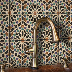 Stickers muraux pour carreaux de mosquée Qarawiyyin | Décalcomanies pour carreaux de mur, de cuisine, de salle de bain et de dosseret | antidérapant pour sols | Amovible