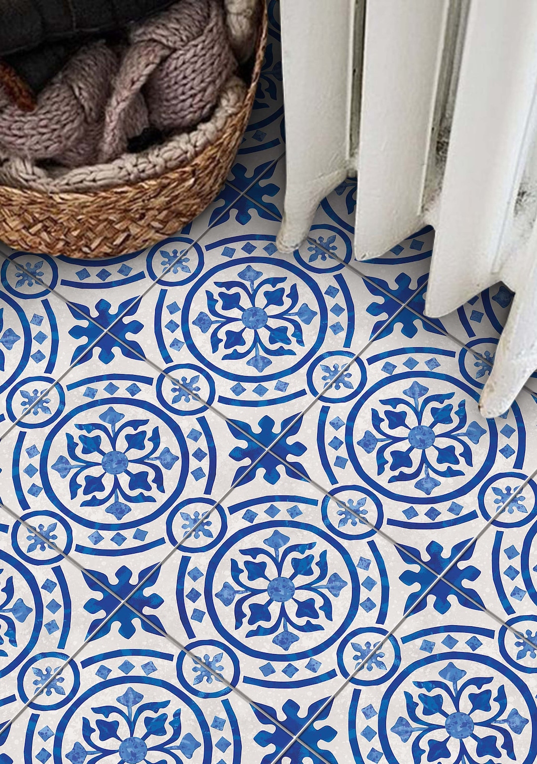 Pearl Sapphire Blue Peel and Stick Removable Tile Stickers, Tile Vinyl