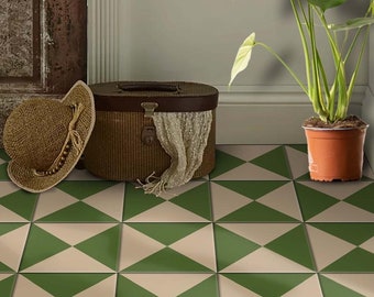 Olive & Khaki Tile Stickers: Peel and Stick Decal, Removable