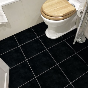 Black Texture Peel and Stick Floor Tile Stickers: Waterproof Backsplash