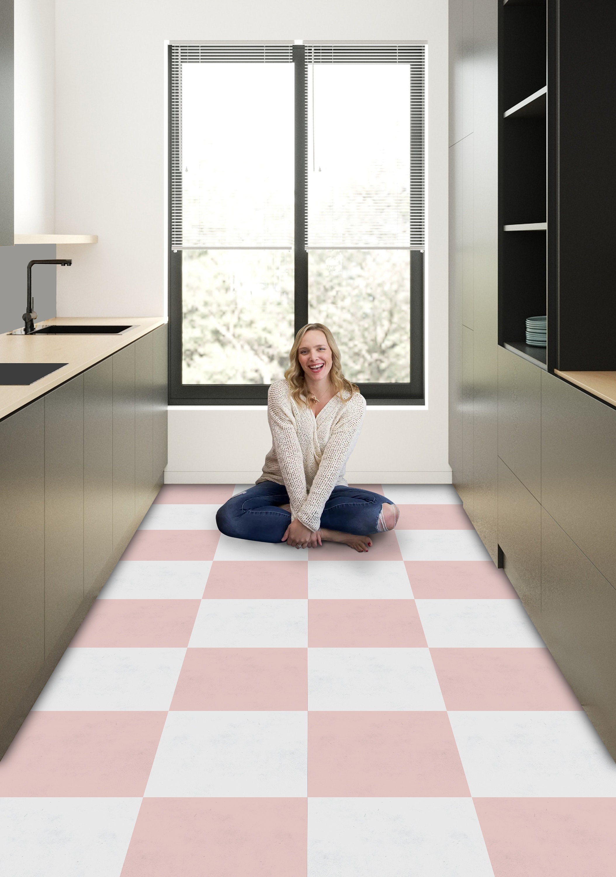 Pearl Pink White Checkered Peel and Stick Texture Tile Sticker