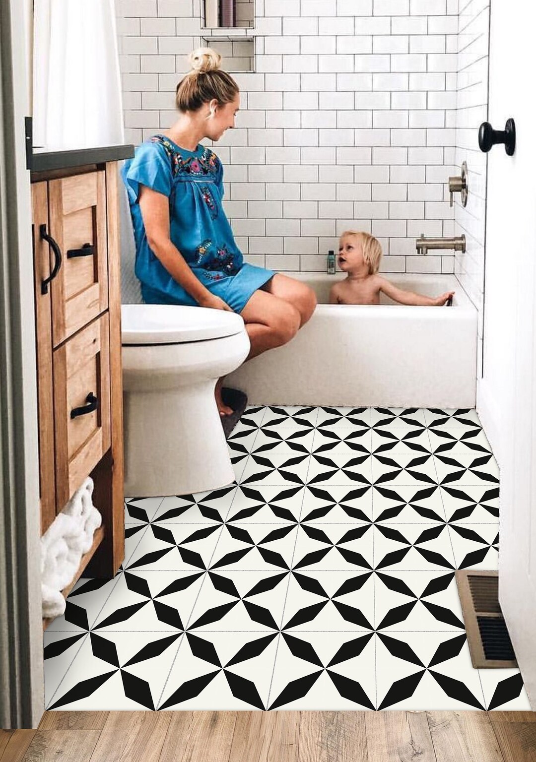 Peel and Stick Vinyl Floor Tiles Removable Tile Decals DIY Etsy