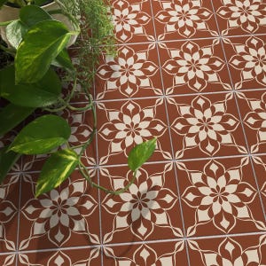 Terracotta Botanical Floor Tile Stickers | Peel and Stick Backsplash Vinyl Decals for Kitchen Bathroom, Wall | Antiskid | Waterproof