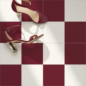 Peel and Stick Burgundy and Ivory Checkered Tile Vinyl Decals | Bathroom Kitchen Wall Backsplash Tile Stickers | Antiskid for Floors