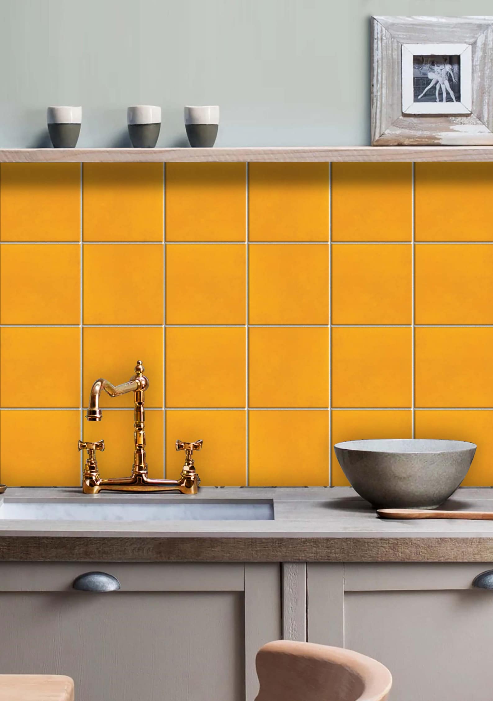 Peel and Stick Golden Yellow Tile Stickers Kitchen Bathroom Wall Hand ...