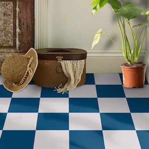 Blue & White Checkered Tile Decal: Peel and Stick Floor Stickers