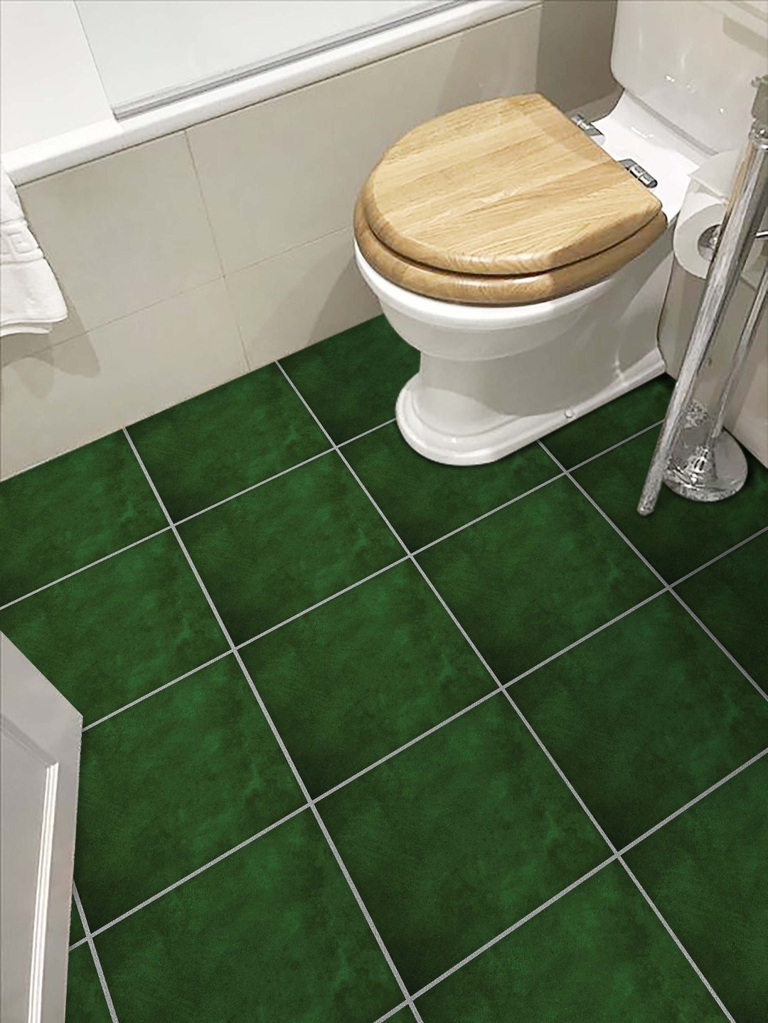 Green Texture Peel and Stick Floor Tile Stickers Kitchen, Bathroom