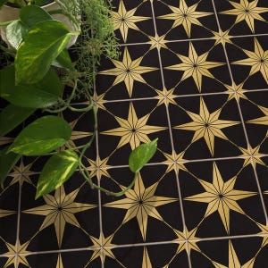 Midnight Compass Star Tile Stickers | Antiskid for Floors | Peel and Stick Kitchen Bathroom Wall Backsplash Vinyl Decals