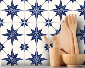 Peel and Stick Blue Star Tile Stickers | Antiskid for Floors | Removable Kitchen Bathroom Wall Backsplash Tile Stickers | FREE SHIPPING!