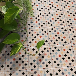 Antique Geo Mosaic Floor Tile Stickers | Peel & Stick Kitchen, Bathroom, Wall Backsplash Tile Vinyl Decals | Antiskid | Removable