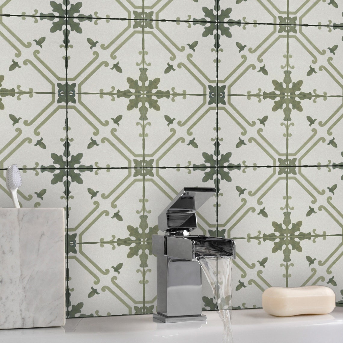 Porcelain Olive Green Peel and Stick Tile Home Decor Tile Etsy