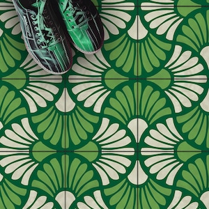 Green Floral Peel and Stick Floor Tiles Stickers | Kitchen, Wall, Bathroom Tile Decals | Removable | FREE SHIPPING!